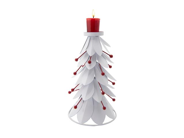 10.25" WHITE METAL TREE WITH BERRIES CANDLE HOLDER